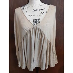 Kimchi Blue Off shoulder Crochet Detail Beige Top Boho Flutter Sleeve Size Small